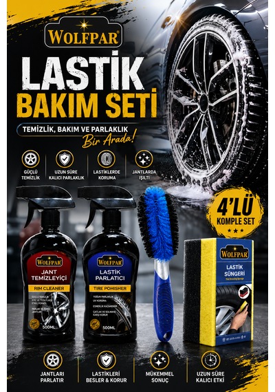 Lastik Bakım Seti Jant Temizleyici + Jant Temizleme Fırçası + Lastik Parlatıcı + Lastik Süngeri