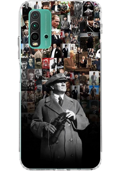 Redmi 9t - Poco M3 Uyumlu Atatürk Portre Kolaj Baskılı Silikon Kılıf Renkli