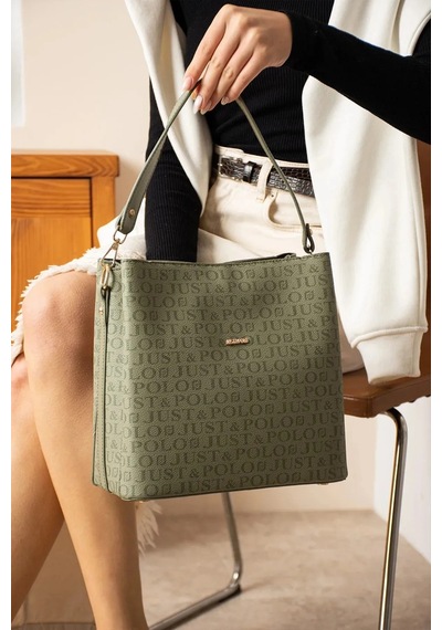 Just Polo Kadın Monogram Baskılı El Ve Omuz Çantası Ebat 25 X 25 Yeşil