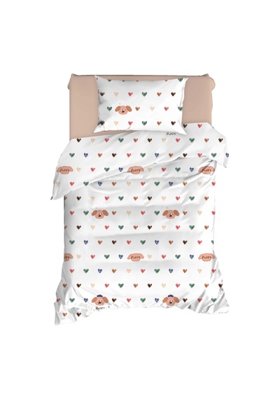 Eponj Home Tek Kişilik Pamuklu Nevresim Takımı 3 Parça Puppy Desen Beyaz / Yumuşak Dokulu Beyaz
