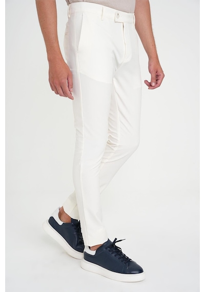 Efor Slim Fit Yan Cepli Esnek Düz Beyaz Pamuk Pantolon P 1197 Beyaz