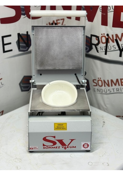 Sönmez Vakum 20 Cm Yuvarlak Karton Tabak Kapatma Makinesi Salata Makarna Paketleme Makinesi