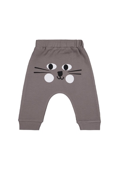 Civil Baby Kedi Yüz Baskılı 6-18 Ay Tek Alt Bebe - Gri Füme