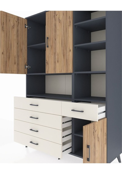 Hyperion Dolap 8 Raflı 5 Çekmeceli 3 Kapaklı 132x44x195 Antra... Antrasit