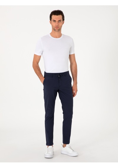 Cacharel Koyu Lacivert Slim Fit Gofreli Beli Bağcıklı Spor Pantolon