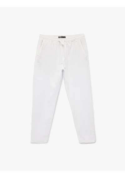 Koton Pamuklu Regular Fit Cepli Beli Bağcıklı Pantolon Beyaz 6sam40009hw