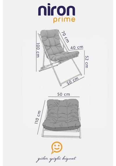 Napper Katlanabilir Mavi Şezlong - Su Geçirmez Kumaş, Metal İskelet, Balkon Ve Bahçe Sandalyesi Mavi
