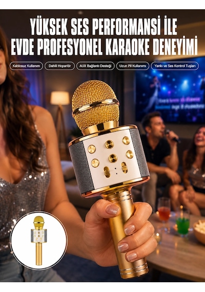 Karaoke Mikrofon Dahili Hoparlörlü Sd-usb-aux Girişli Bluetooth Hoparlör - 15000