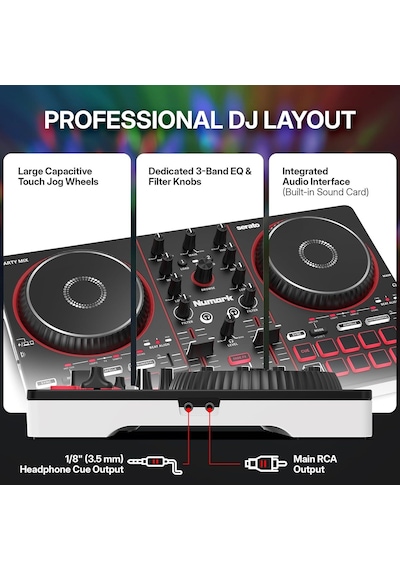 Tr Party Mix Iıı Dahili Işıklı Bluetooth Dj Controller 2 Deck, 16 Pad, Stems Kontrolü, Beat Assist, Smart Fader,