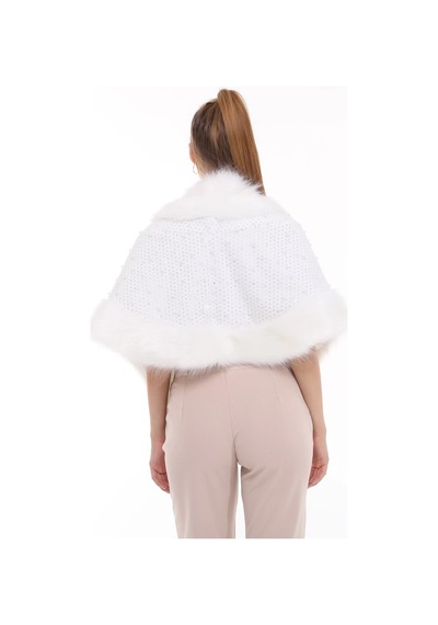 Furrier Geniş Kesim Taşlı Bolero Beyaz