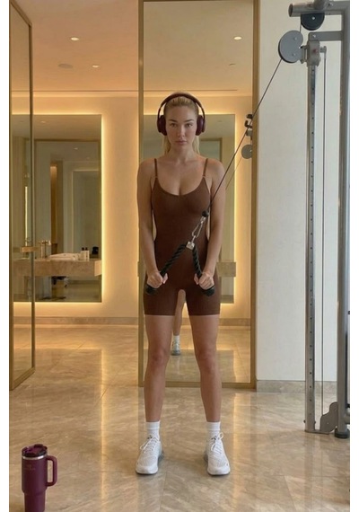 Kadın Havuz Yaka Esnek Kahverengi Dikişsiz Body