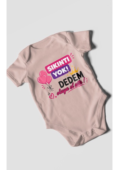Morivokids Sıkıntı Yok Dedem Konuya El Attı Kısa Kollu Bebek Body %100 Pamuk Pastel Pembe