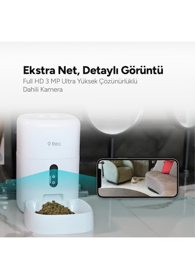 Ttec Foodi Pro Full Hd Kameralı Çift Yönlü Görüşmeli Otomatik Kedi Köpek Besleyici 4 L