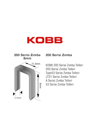 Kobb Kbz208 8mm 2500 Adet 200 Serisi Ağır Hizmet Tipi Zımba Teli