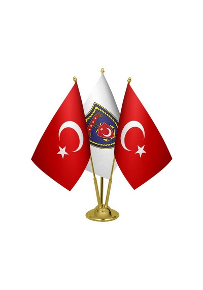 Masa Üstü Deniz Kuvvetleri Bayrağı Türk Bayrağı Üçlü Pirinç Direk