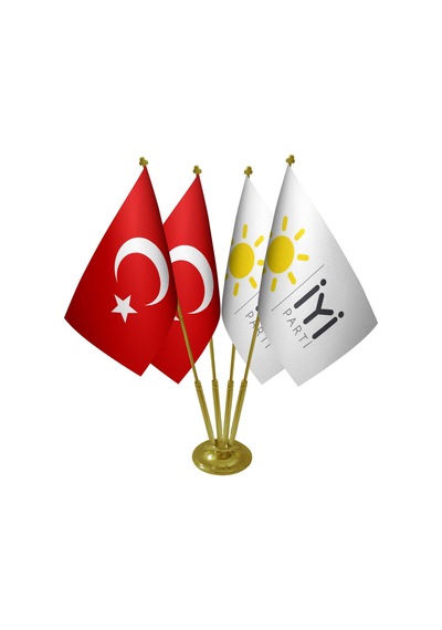 Masa Üstü İyi Parti Bayrağı Türk Bayrağı Dörtlü Pirinç Direk Masa