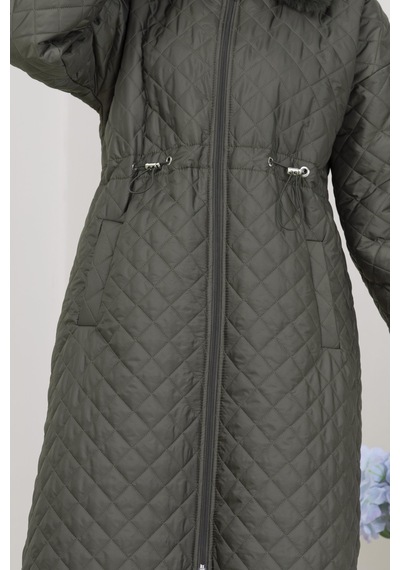 Yakası Kürklü Capitone Mont-haki-5562 Haki