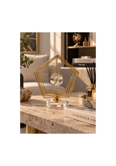 Sleep Nova Gold Beşgen Çerçeveli Kristal Küre Dekoratif Masa Objesi