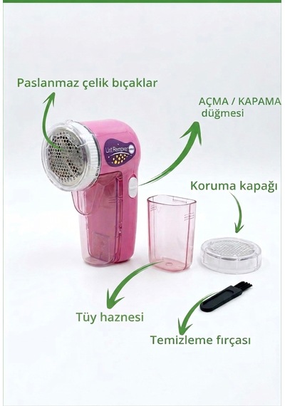 Dempower Şarjlı Tiftik Ve Tüy Toplama Makinesi Elbise Kazak Temizleme Aparatı Pembe