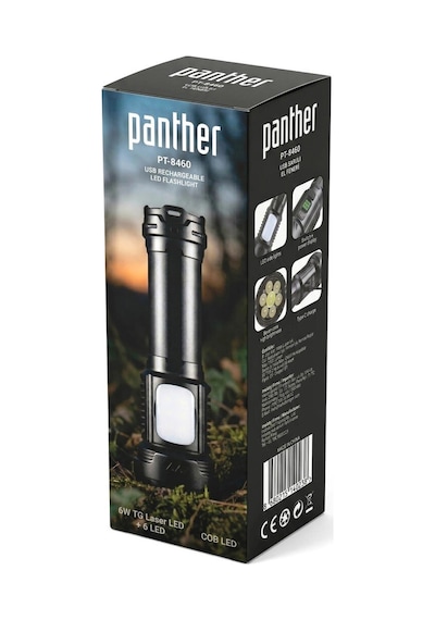 Panther Usb Şarjlı El Feneri 6w Led 1.500 Lm Çok Renkli