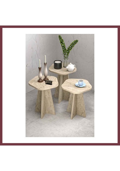 Storeşahin Çiçek Zigon Sehpa Bej 3'lü Shn0720