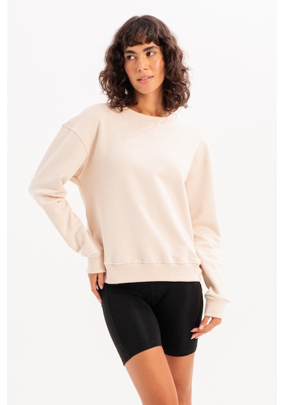 Justever Bisiklet Yaka Basic Kalıp Bej Kadın Sweatshirt Eşofman Üstü - Aura Bej