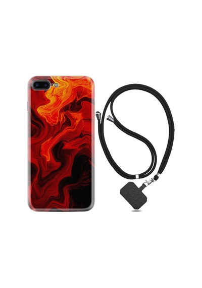 Apple Uyumlu iPhone 7 Plus 8 Plus Kılıf Boyun Askılı Red Orange Zigzag 1695