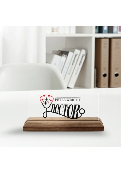 Bk Gift Kişiye Özel İsimli Doktor Temalı Ahşap Tabanlı Akrilik Masa İsimliği-5, Ofis Dekoru, Mesleki Hediye, Ofis Hediyeleri Kobitmeyen137892 Bk Gift