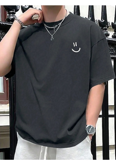 Flood Of Style Erkek Füme Emoji Baskılı Oversize Gri