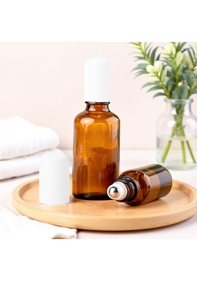 3 X 30 Ml, Boş Kehribar Renkli Cam Şişe, Paslanmaz Çelik Rulo Küreli, Uçucu Yağlar İçin Doldurulabilir Deneme Kabı, Parfüm, Dudak Balsamı