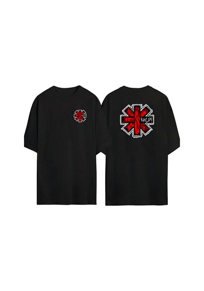 Thewert Unisex Red Hot Chili Peppers Ön Arka Baskılı Sıyah Oversize T-shirt Siyah