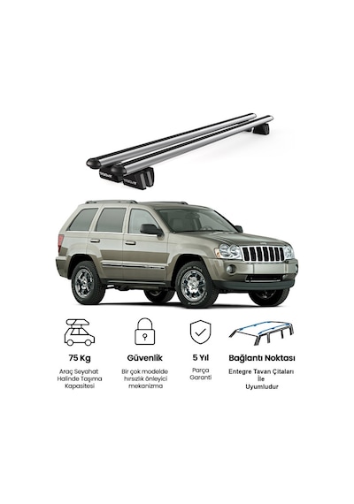 Pençe Jeep Grand Cherokee Limited 2005-2010 Uyumlu Gri Ara Atkı 135cm Port Bagaj Tavan Barı