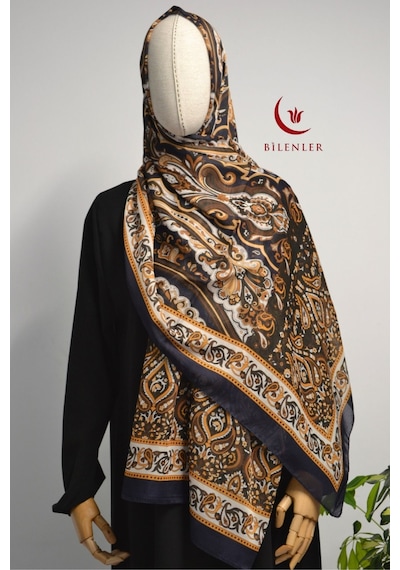 Bilenler Etnik Desenli Pamuklu Şal 70x190 Cm Lacivert