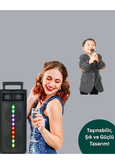 Hubrendy Tekno Bluetooth Işıklı Hoparlör 2x5w Güç Usb + Tf Kart + Fm Radyo Siyah Renk