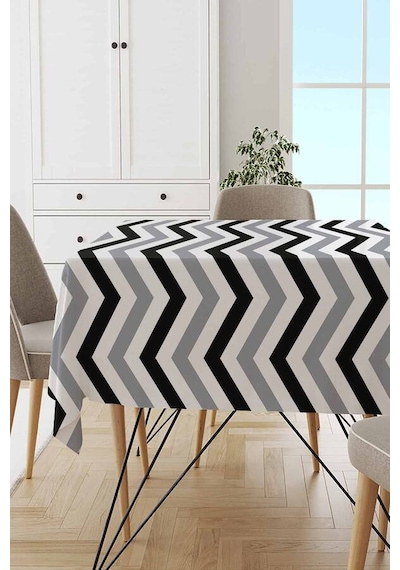 Gri Zigzag Desenli Dokuma Leke Tutmaz Masa Örtüsü Mso305n11