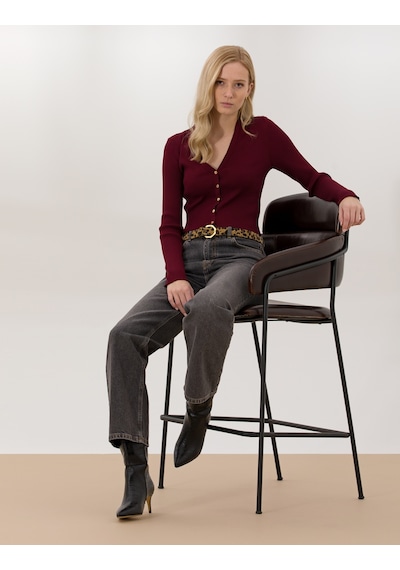 Pierre Cardin Kadın Bordo Triko Kazak 50259941-vr014 Bordo