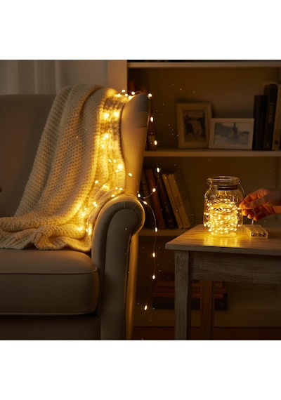 Peri Led Işık 5 Metre Sarı Pilli Aydınlatma Şerit Saçak Spot Süsleme 2x Aa Pilli Dekoratif Tel Led 5 METRE