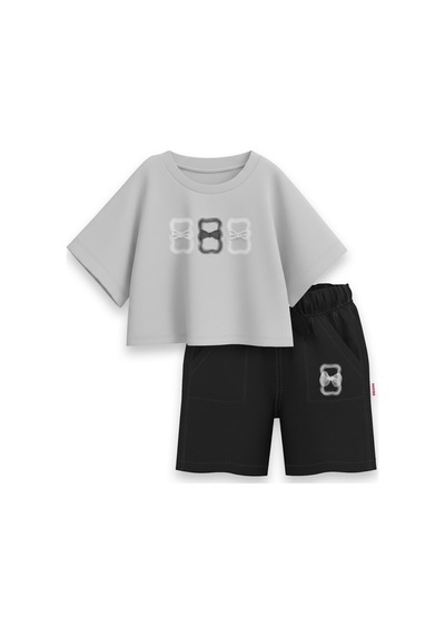 Haribo Lisanslı Fiyonk Aplikeli T-shirt Şort Takım Siyah