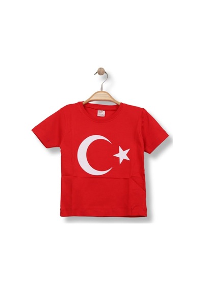 Eray Alp Kids Unisex Çocuk Kırmızı Türk Bayrağı Baskılı Tişört Yazlık Günlük Model