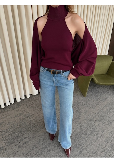 Laluvia Bordo Triko Bolero Takım - 601117 Bordo