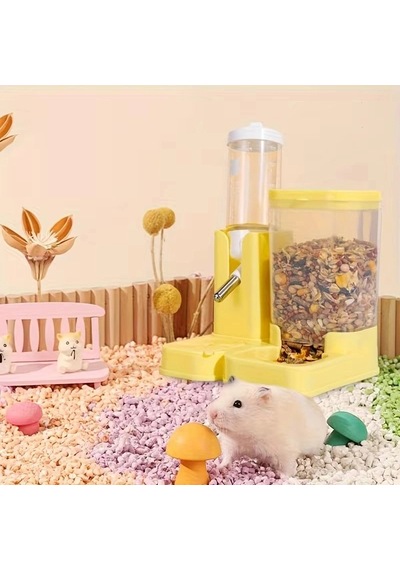 Özel Üretim Besleme Seti Kemirgen Hamster Mama Ve Su Kabı - 2'si 1 Arada - 80 Ml Su Haznesi