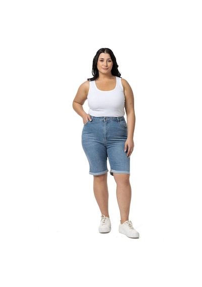 Büyük Beden Paçası Katlamalı Beş Cepli Denim Açık Mavi Şort-açık Mavi Açık Mavi