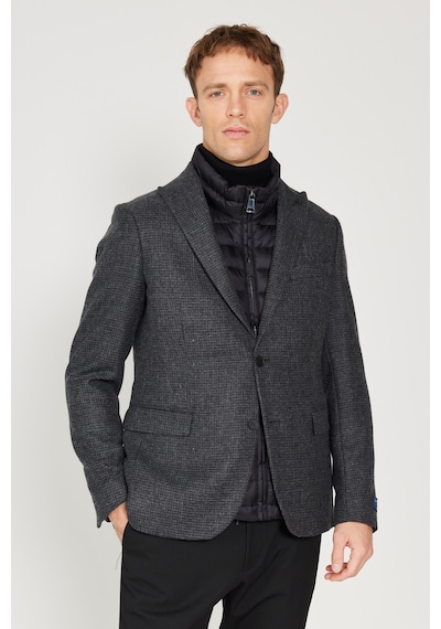 AC&Co / Altınyıldız Classics Erkek Slim Fit Dar Kesim Kırlangıç Yaka Desenli Yünlü Ceket Antrasit