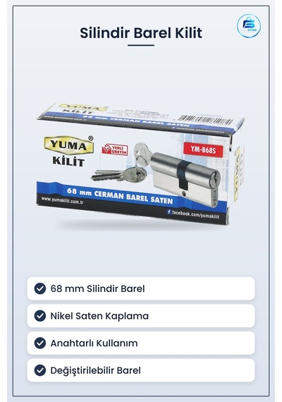 Silindir Barel Kilit Nikel Saten 68mm Kapı Güvenlik Kilidi Anahta