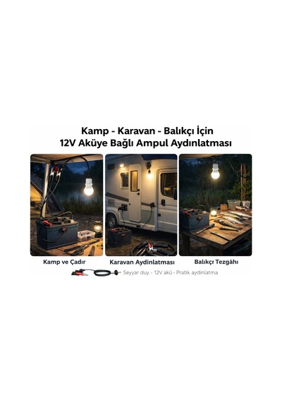 Aküden Bağlantılı E27 Duylu Anahtarlı Araç Seyyar Kablo Akü Maşalı 12/16a 2 X1,5mm Ttr Bakır 10 Mt-siyah