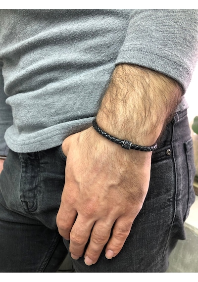 Moda Kulesi Gümüş Safir Taşlı Erkek Bileklik