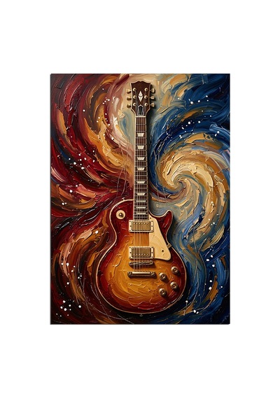 Alevli Gitar Ve Girdap Dekoratif Kanvas - Mdf Ahşap Tablo