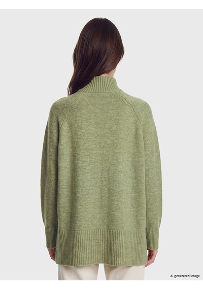Lcw Modest Yeşil Yarım Balıkçı Yaka Oversize Kadın Triko Tunik