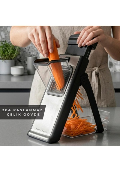 Solocut Mandolin Sebze Doğrayıcı 4 Ü 1 Arada Paslanmaz Çelik Bıçaklar Kalınlık Ayarlı Toplama Kabı Dahil Patates, Havuç, Salatalık
