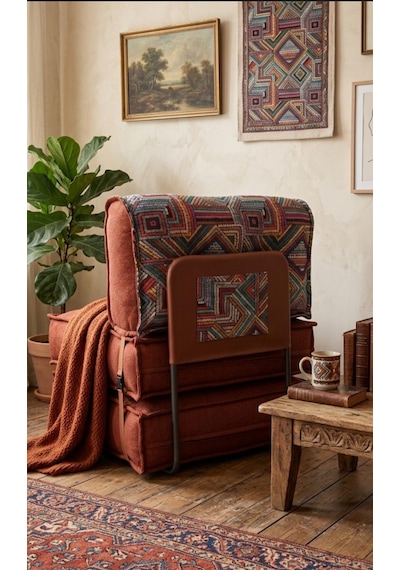 Viscolog Comfy Plus Yeni Nesil Bohem Tekli Koltuk,yataklı Katlanır Berjer,yer Yatağı,şark Köşesi 75x75 85cm Kırmızı